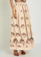 Agua BY Agua Bendita Tangelo Printed Linen Maxi Skirt Multicoloured