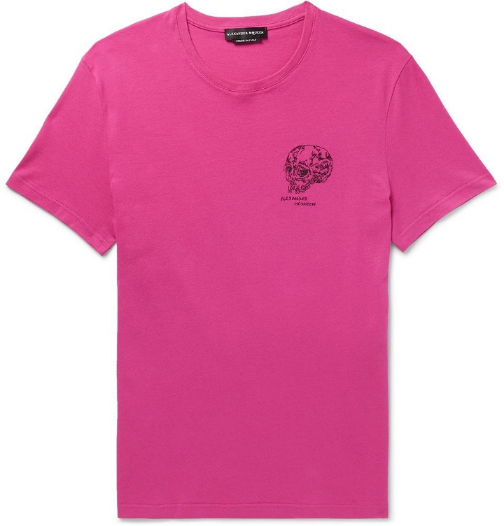 Photo: Alexander McQueen - Slim-Fit Logo-Embroidered Cotton-Jersey T-Shirt - Men - Pink