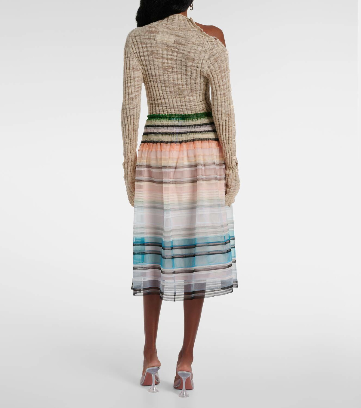Susan Fang Striped tulle midi skirt