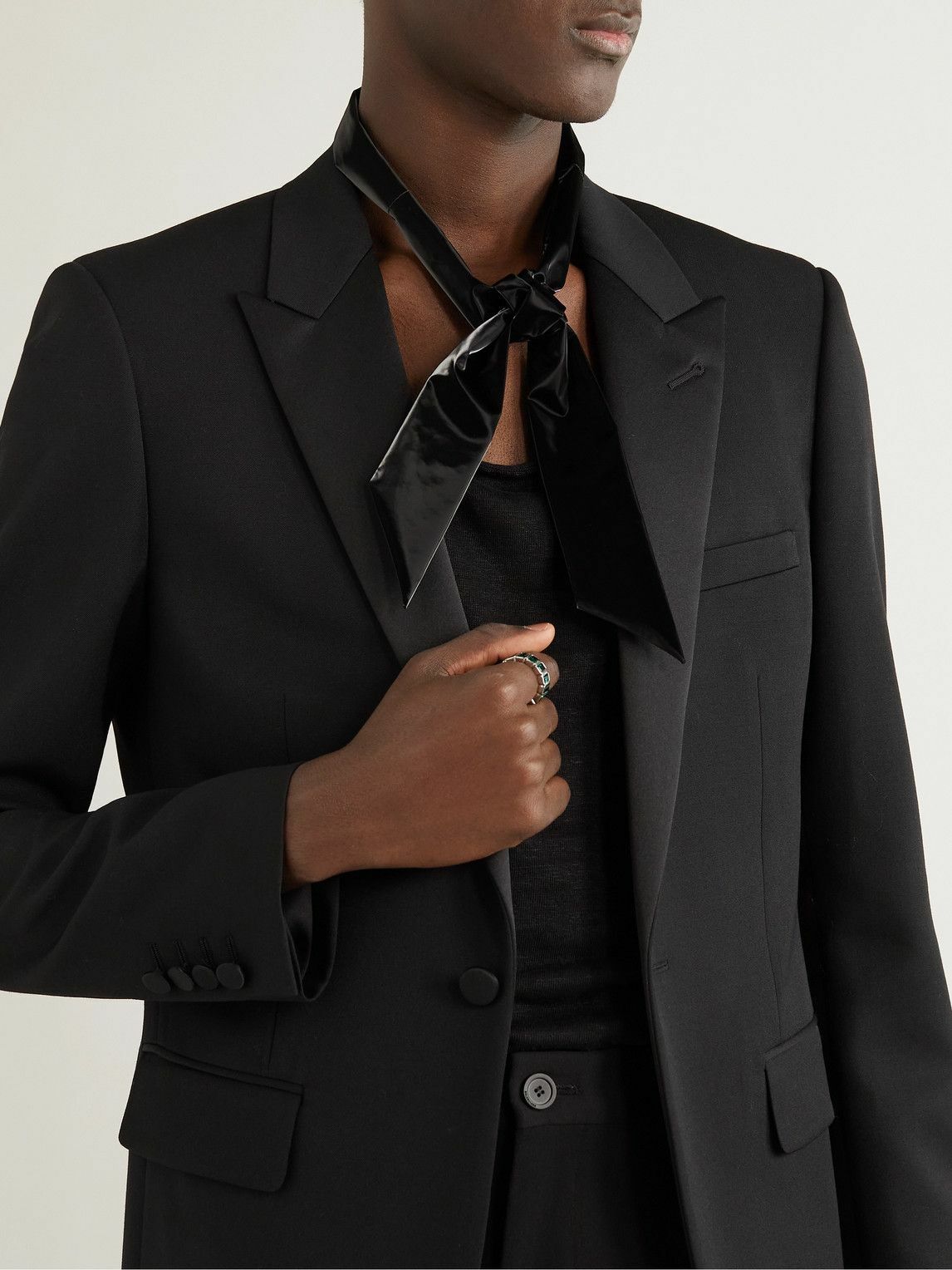 SAINT LAURENT - Velvet-Effect Shell Tie - Black