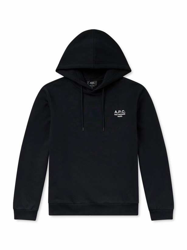 Photo: A.P.C. - Standard Rue Madame Logo-Embroidered Organic Cotton-Jersey Hoodie - Black