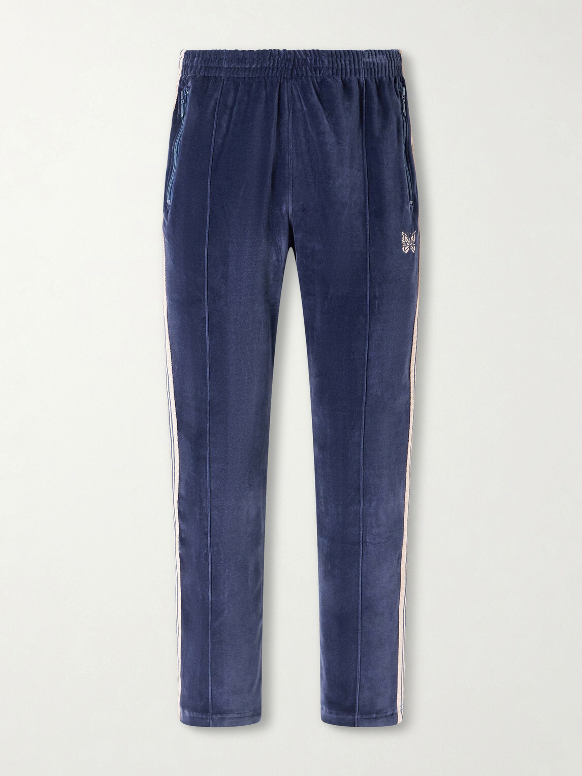 Needles - Bootcut Logo-Embroidered Striped Velour Track Pants - Blue