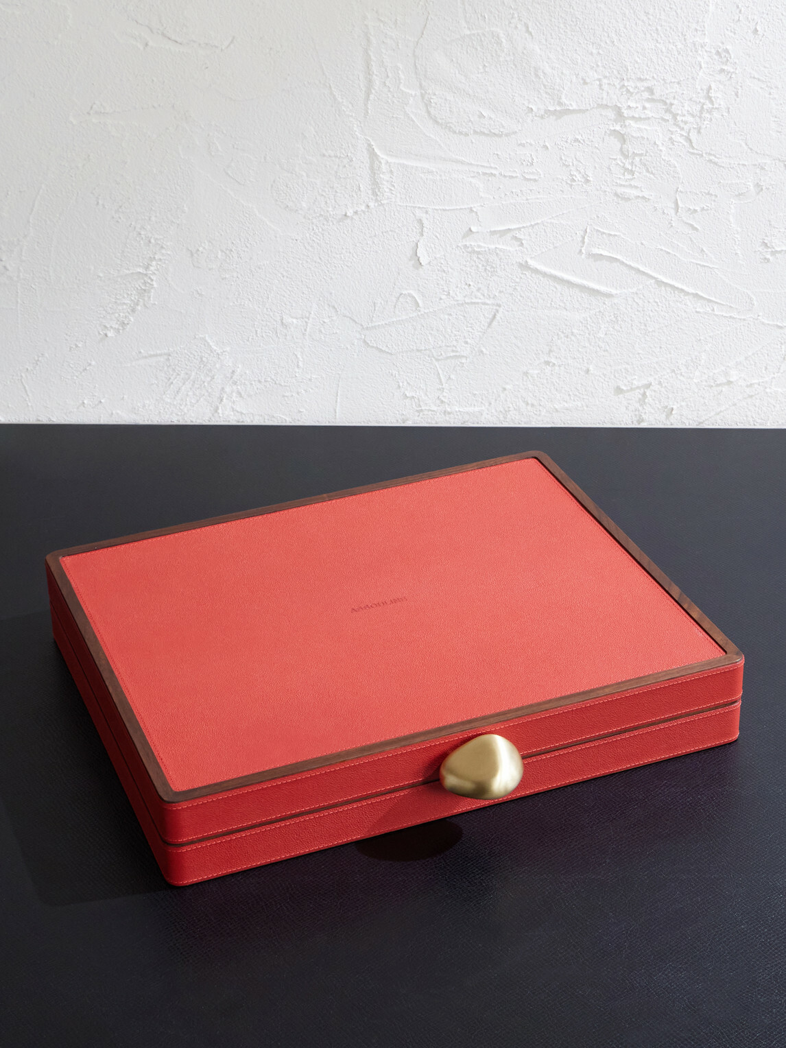 Assouline - Pebble-Grain Leather, Brass and Wood Backgammon Set - Red