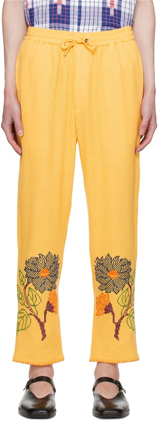 Photo: HARAGO Yellow Cross-Stitched Trousers