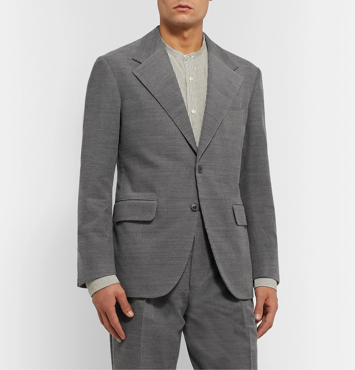 Camoshita Light Grey Wool Blend Corduroy Suit Jacket Gray