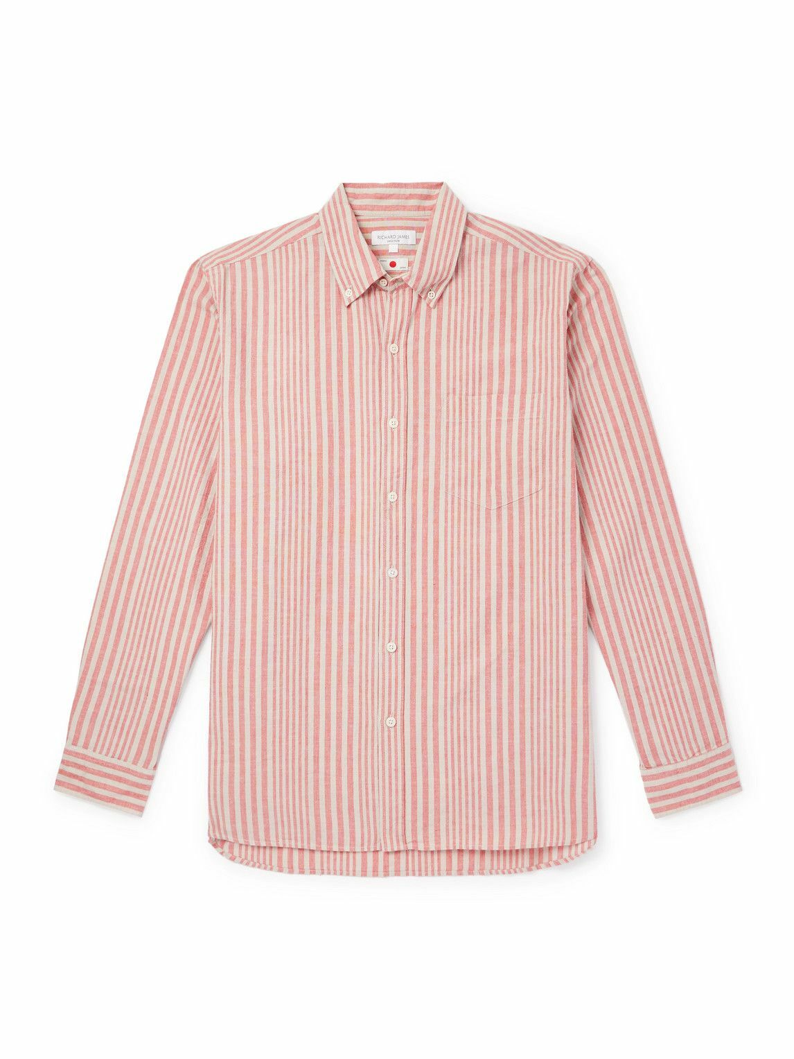 Richard James - Button-Down Collar Striped Linen and Cotton-Blend Shirt - Pink