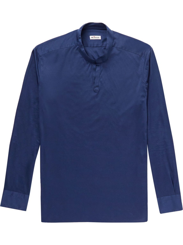 Photo: Kiton - Grandad-Collar Cotton Half-Placket Shirt - Blue