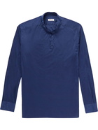 Kiton - Grandad-Collar Cotton Half-Placket Shirt - Blue