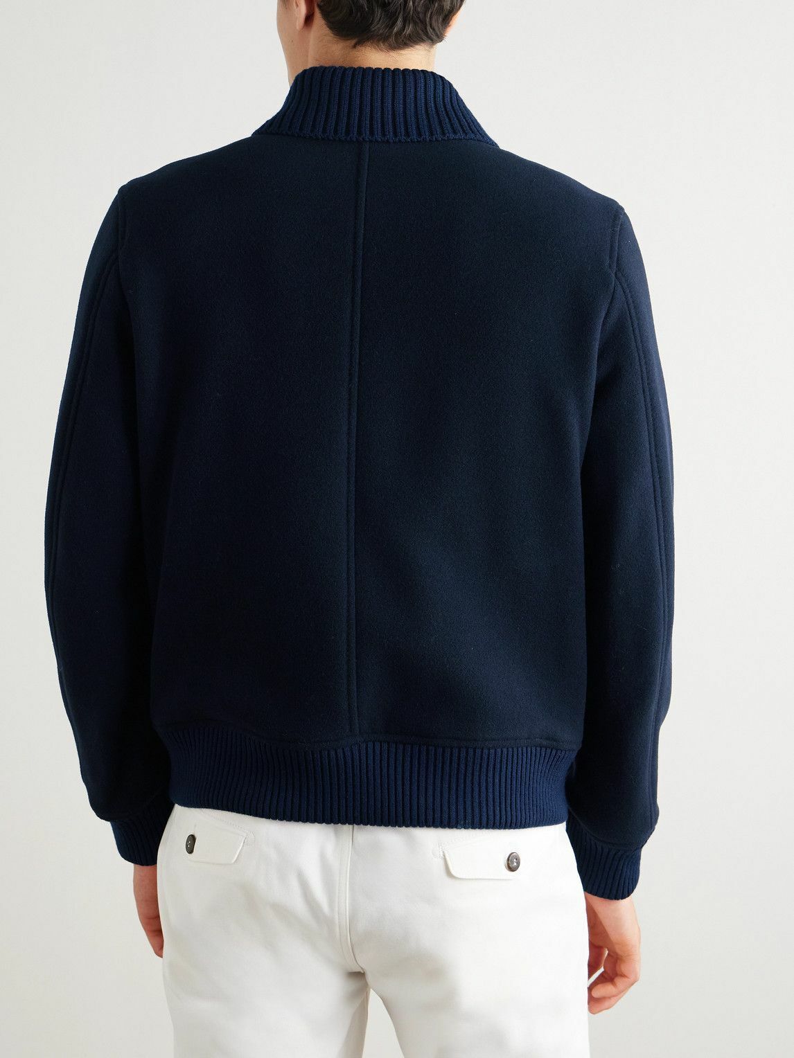 Eleventy - Slim-Fit Ribbed-Knit Trimmed Wool-Blend Bomber Jacket - Blue