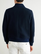 Eleventy - Slim-Fit Ribbed-Knit Trimmed Wool-Blend Bomber Jacket - Blue