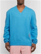 CALVIN KLEIN 205W39NYC - Logo-Embroidered Wool and Cotton-Blend Sweater - Blue