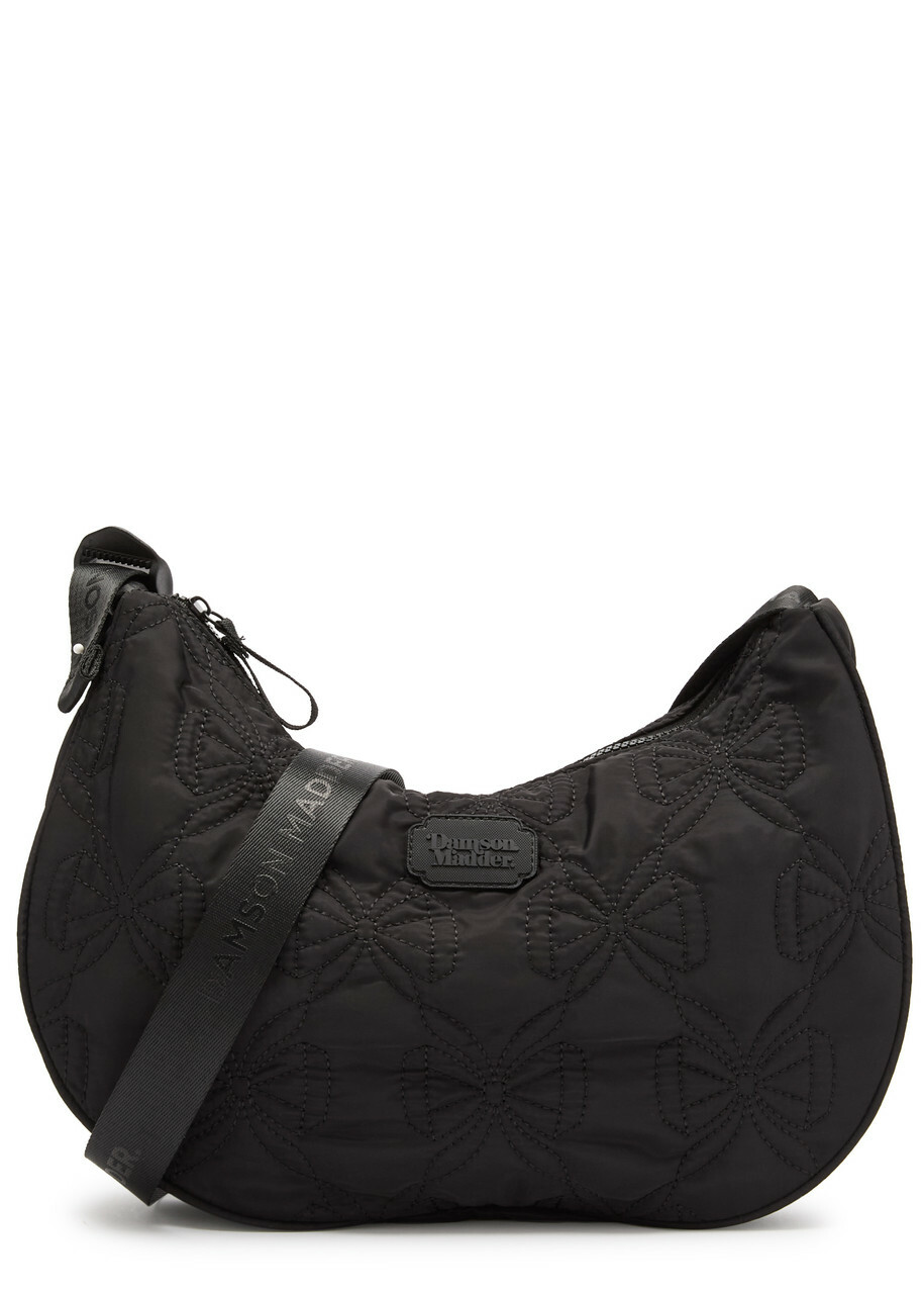 Damson Madder Crescent Bow-embroidered Satin Shoulder bag - Black - One Size