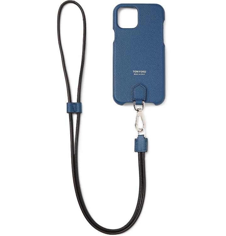 Photo: TOM FORD - Logo-Print Full-Grain Leather iPhone 11 Pro Case with Lanyard - Blue