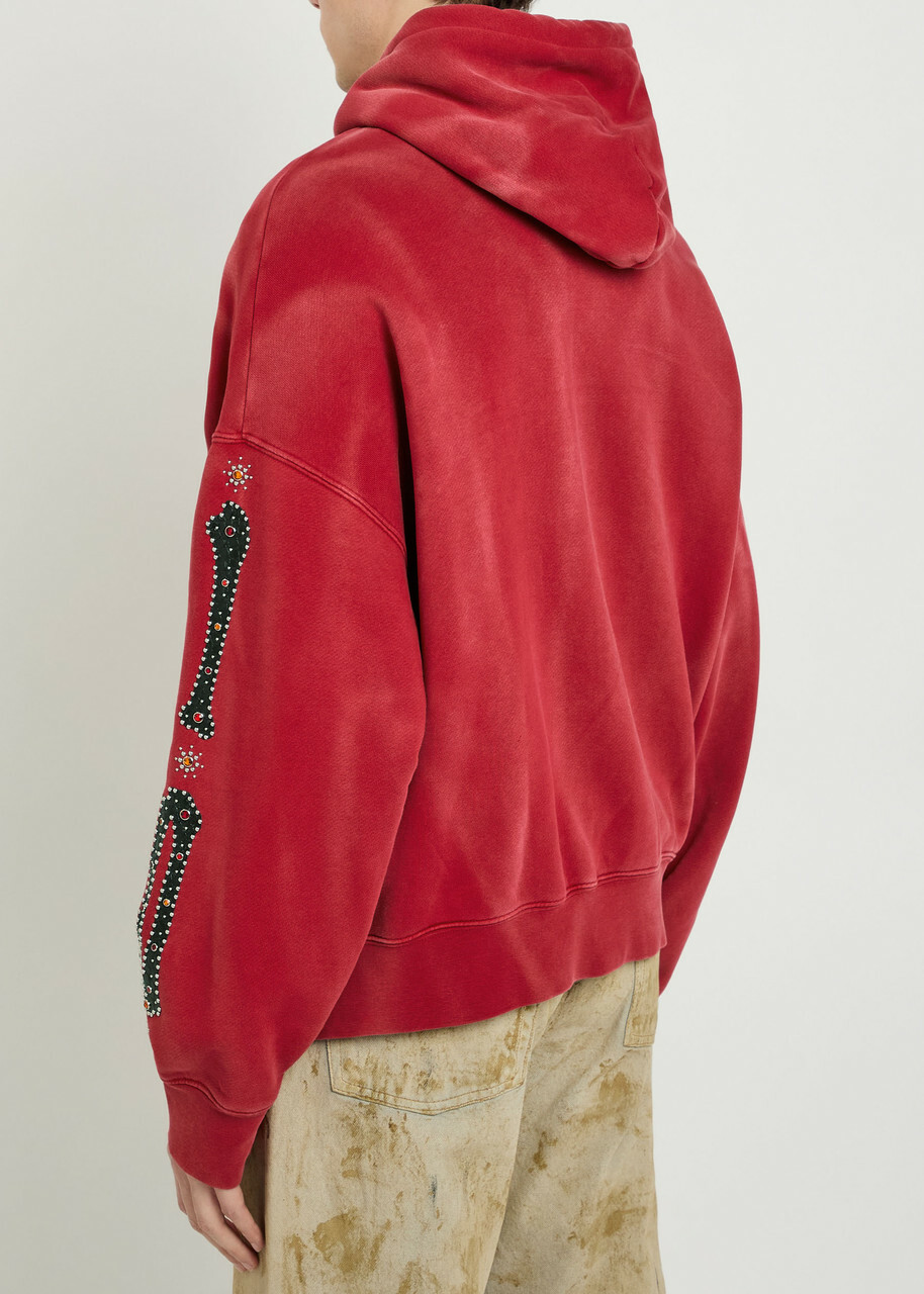 Amiri Amiri Bones Embellished Hooded Cotton Sweatshirt Red