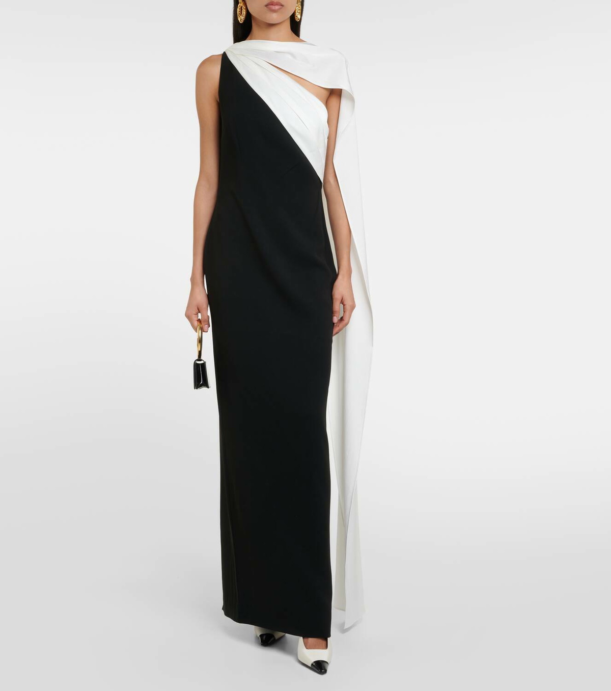 Roland Mouret One-shoulder scarf-detail cady gown