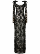 NINA RICCI - Sequined Lace Cutout Long Dress W/ Bow