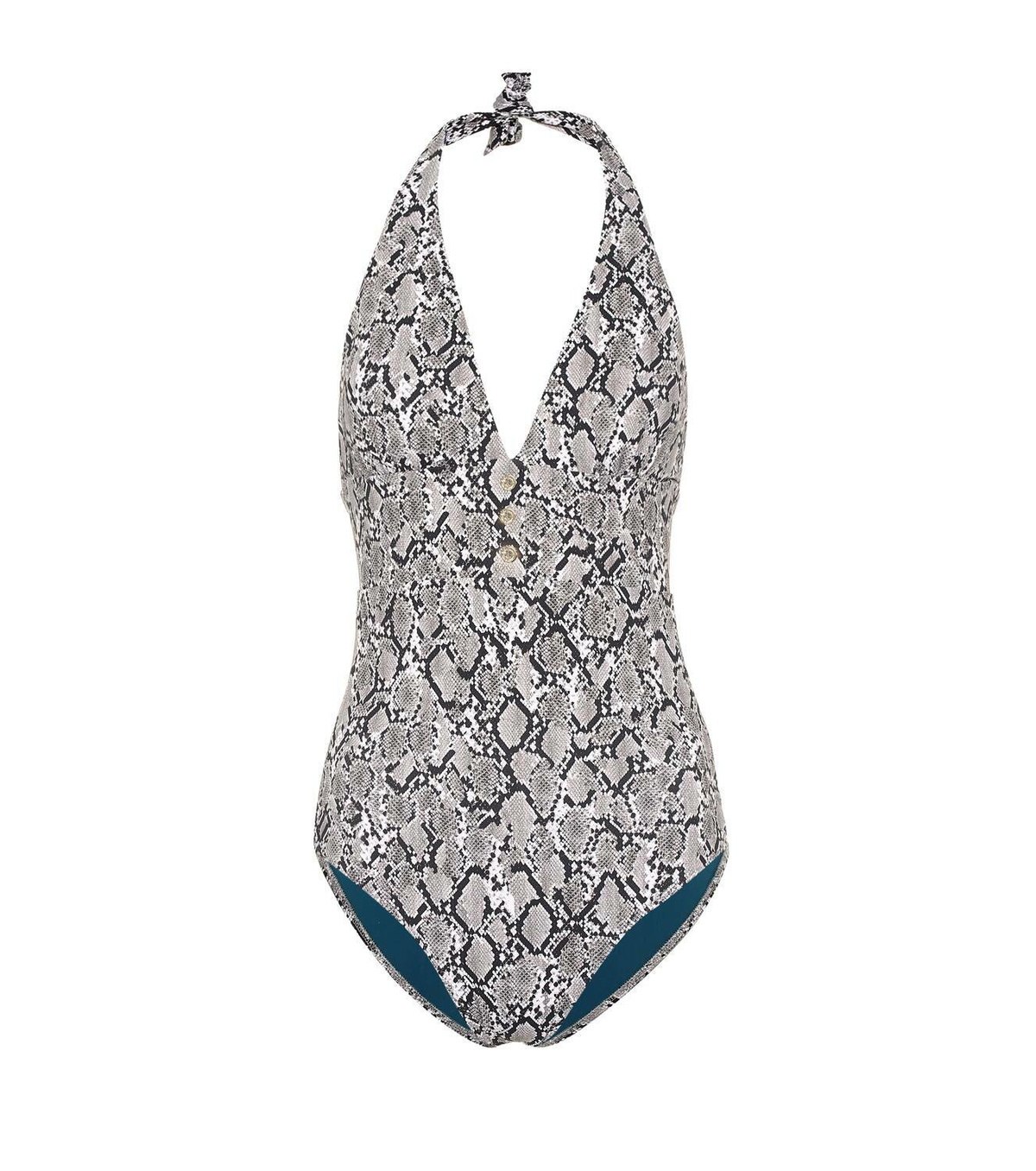 Heidi Klein Mombasa snake-effect halter swimsuit