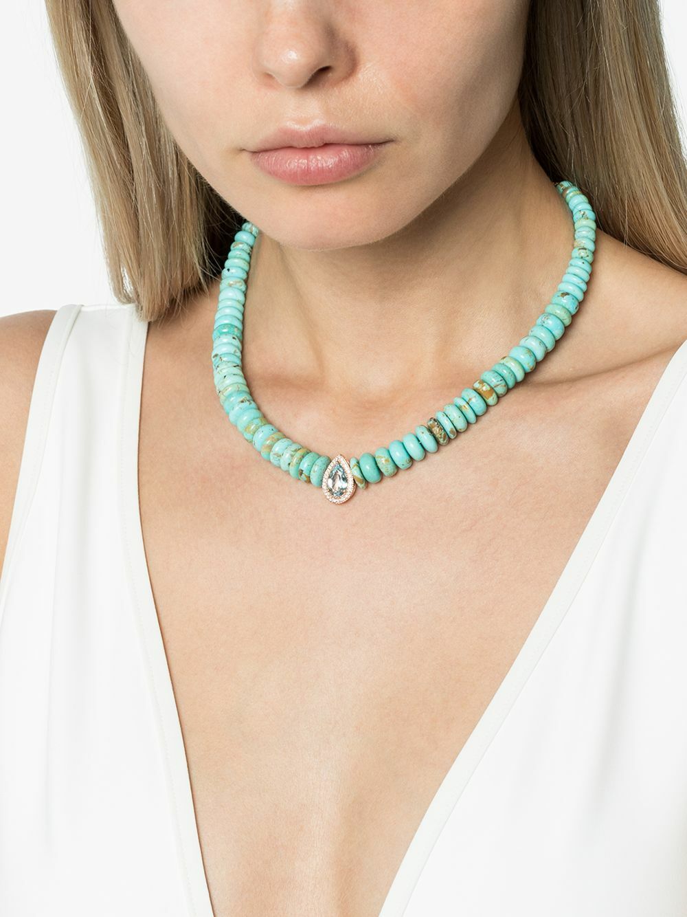Jacquie Aiche 14K Rose Gold Turquoise Aquamarine Diamond Necklace