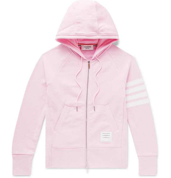 Photo: Thom Browne - Slim-Fit Striped Loopback Cotton-Jersey Zip-Up Hoodie - Pink