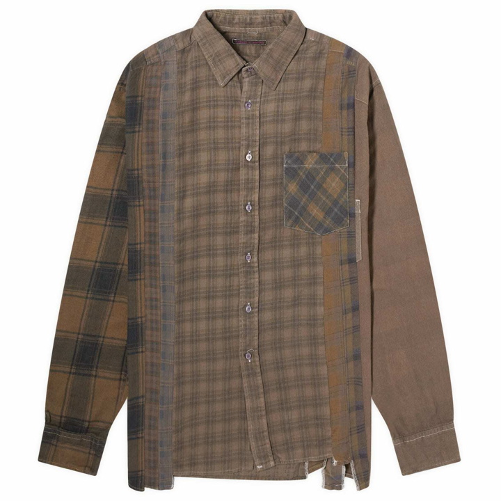 Photo: Needles Men's 7 Cuts Over Dyed Wide Flannel Shirt in Brown 