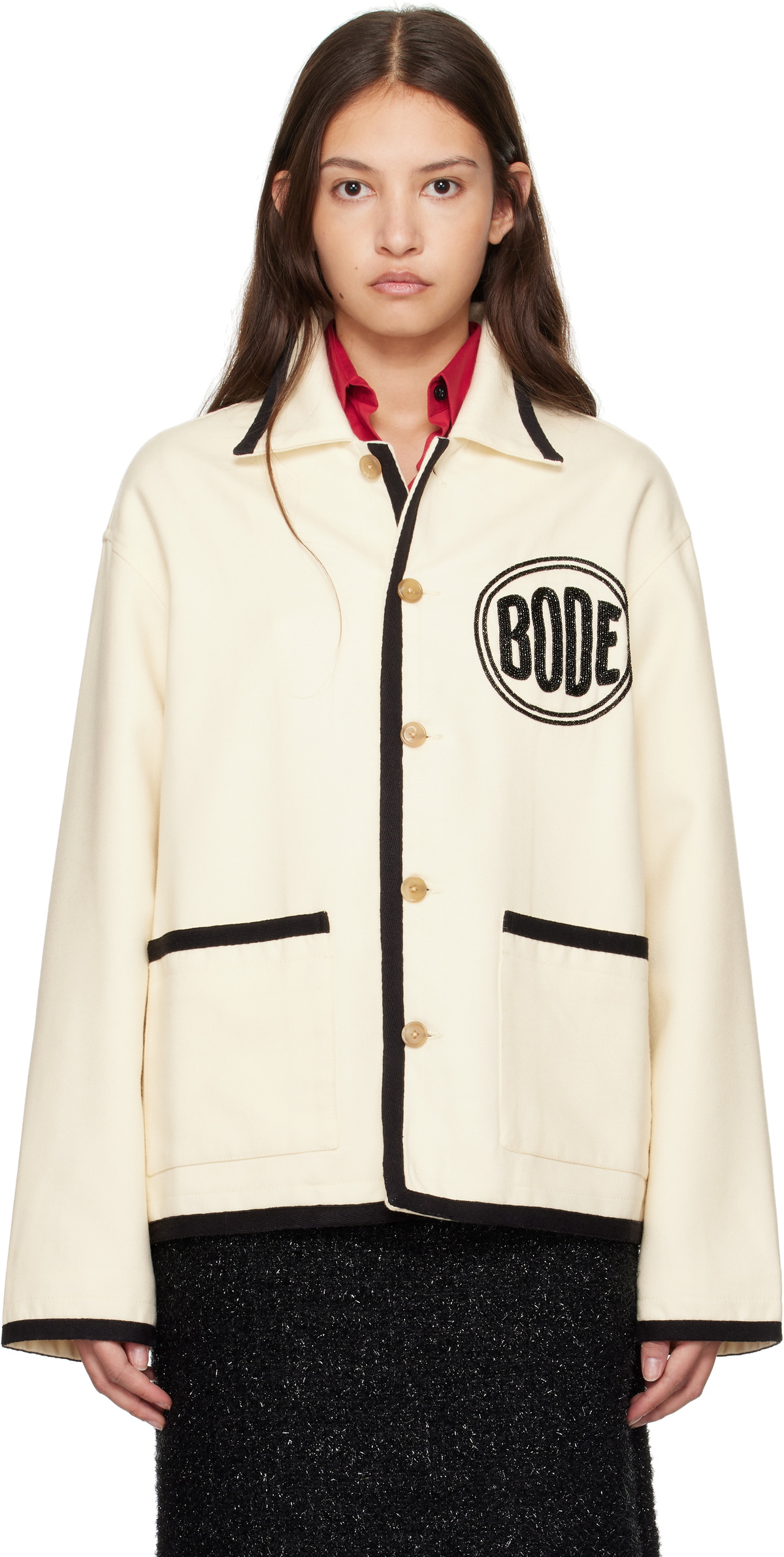 Bode Off-White Beaded Player Jacket Bode