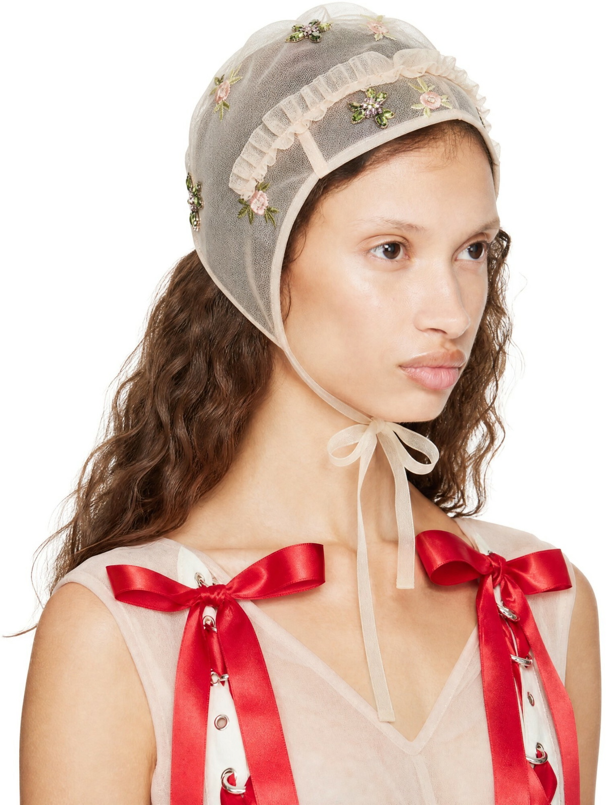 Simone Rocha Beige Frill Embellished Bonnet