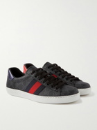 GUCCI - Ace Webbing-Trimmed Monogrammed Coated-Canvas Sneakers - Black