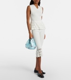 Ganni Crochet-trimmed ribbed cotton-blend capri pants