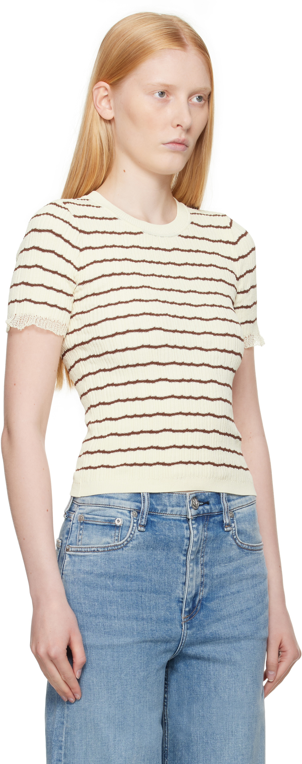 rag & bone Beige & Brown Chiara Stripe Crew T-shirt