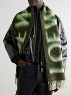 LOEWE - Fringed Leather-Trimmed Jacquard-Knit Scarf