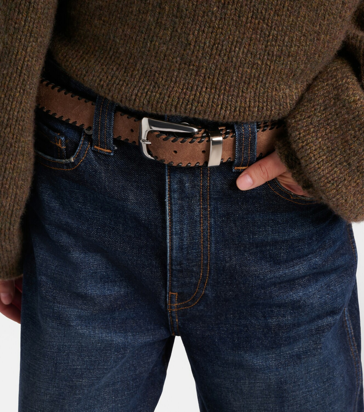 Khaite Benny leather-trimmed suede belt