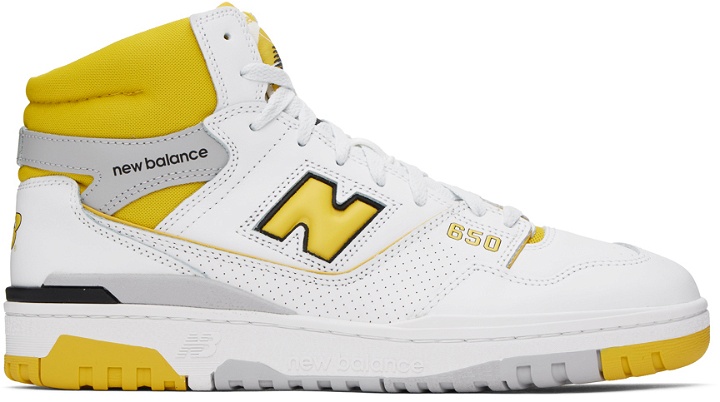 Photo: New Balance White & Yellow 650 Sneakers