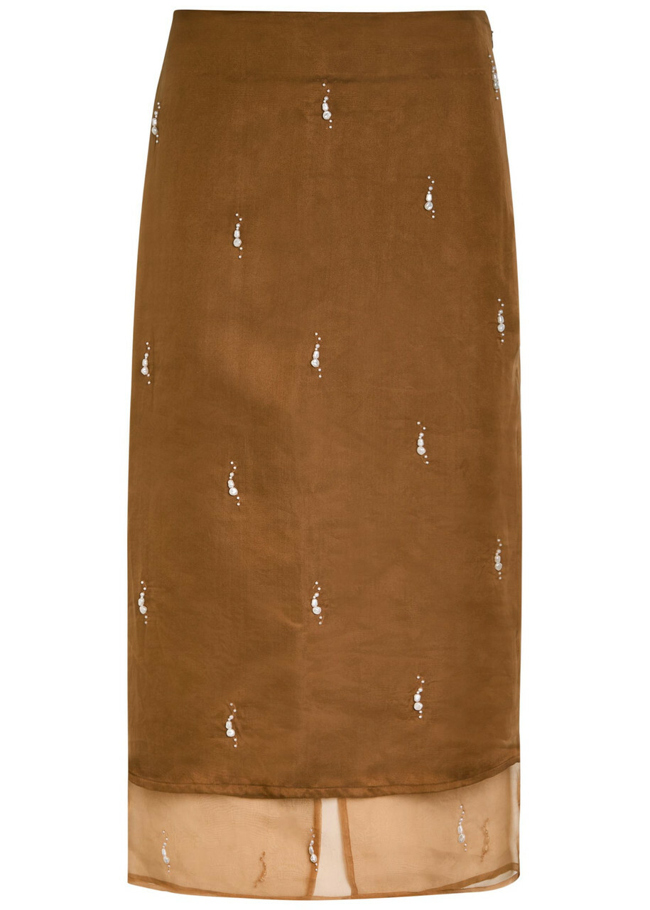 Rohe Pearl-embellished Silk-organza Midi Skirt Bordeaux