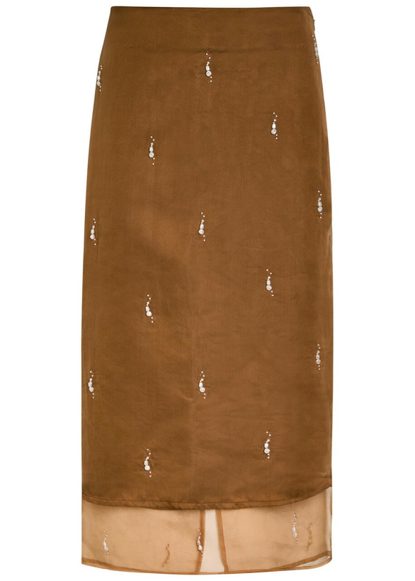 Photo: Rohe Pearl-embellished Silk-organza Midi Skirt Bordeaux