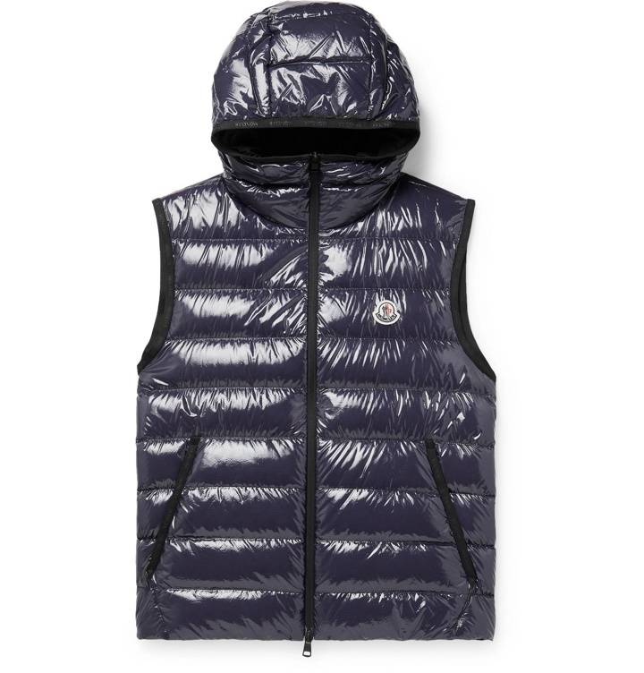 Photo: MONCLER - Lappe Quilted Glossed-Ripstop Down Hooded Gilet - Blue