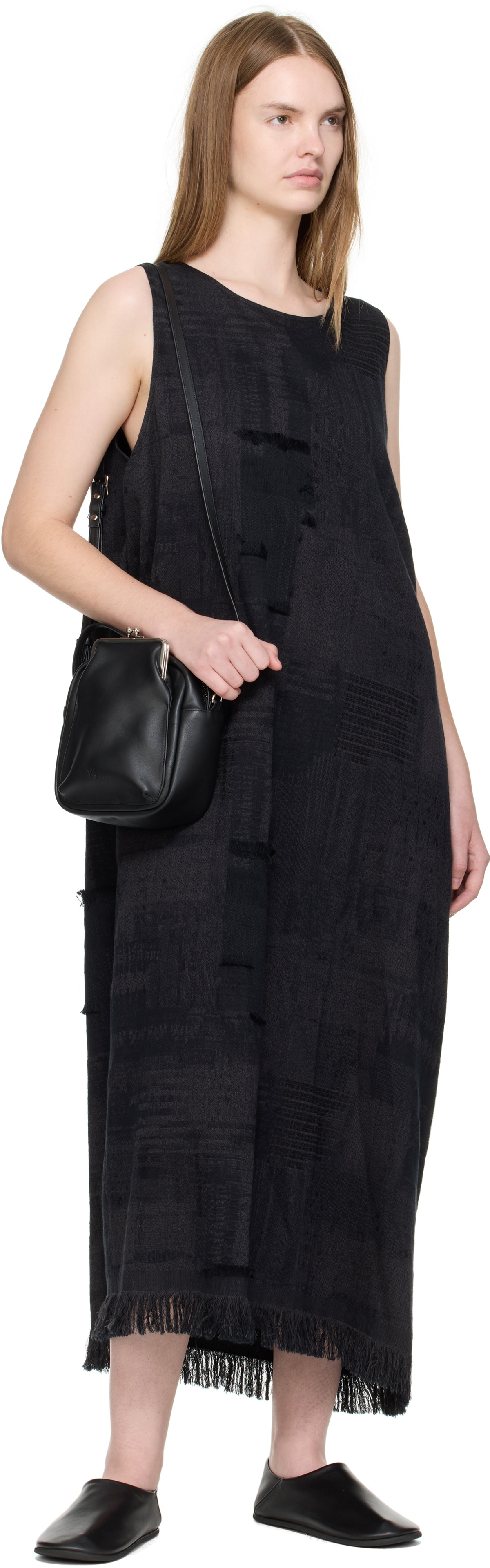 Y's Black Cow Leather Metal Clasp Box Bag