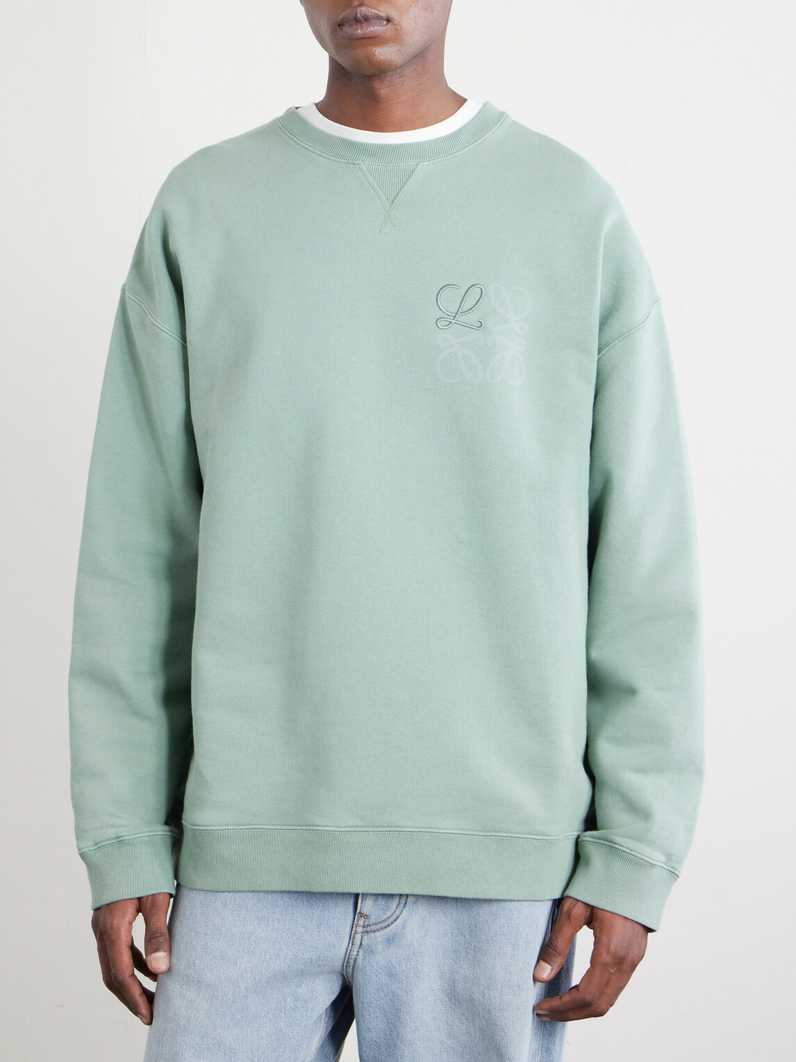 LOEWE - Logo-Embroidered Printed Cotton-Jersey Sweatshirt - Green