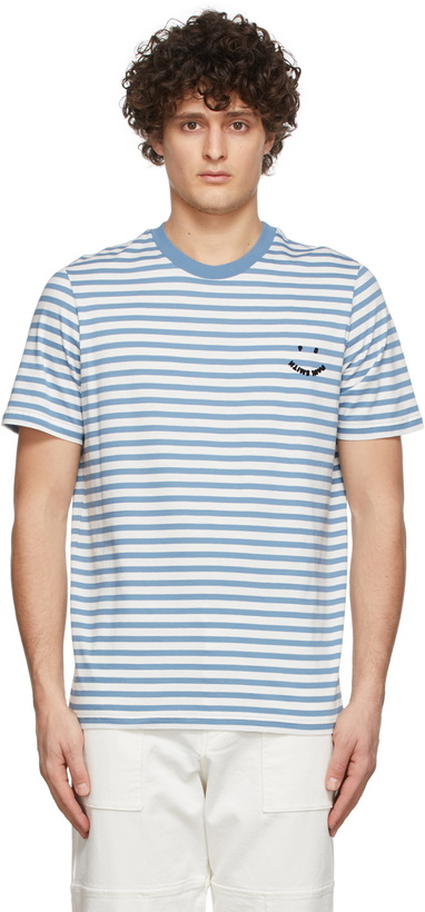 Photo: PS by Paul Smith Blue & White Stripe Happy T-Shirt