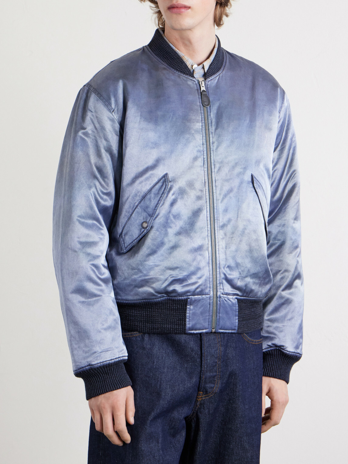 RRL - Embroidered Cotton-Blend Satin Bomber Jacket - Blue