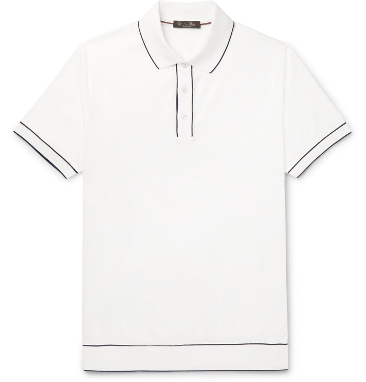 Photo: Loro Piana - Slim-Fit Contrast-Tipped Cotton-Jersey Polo Shirt - White