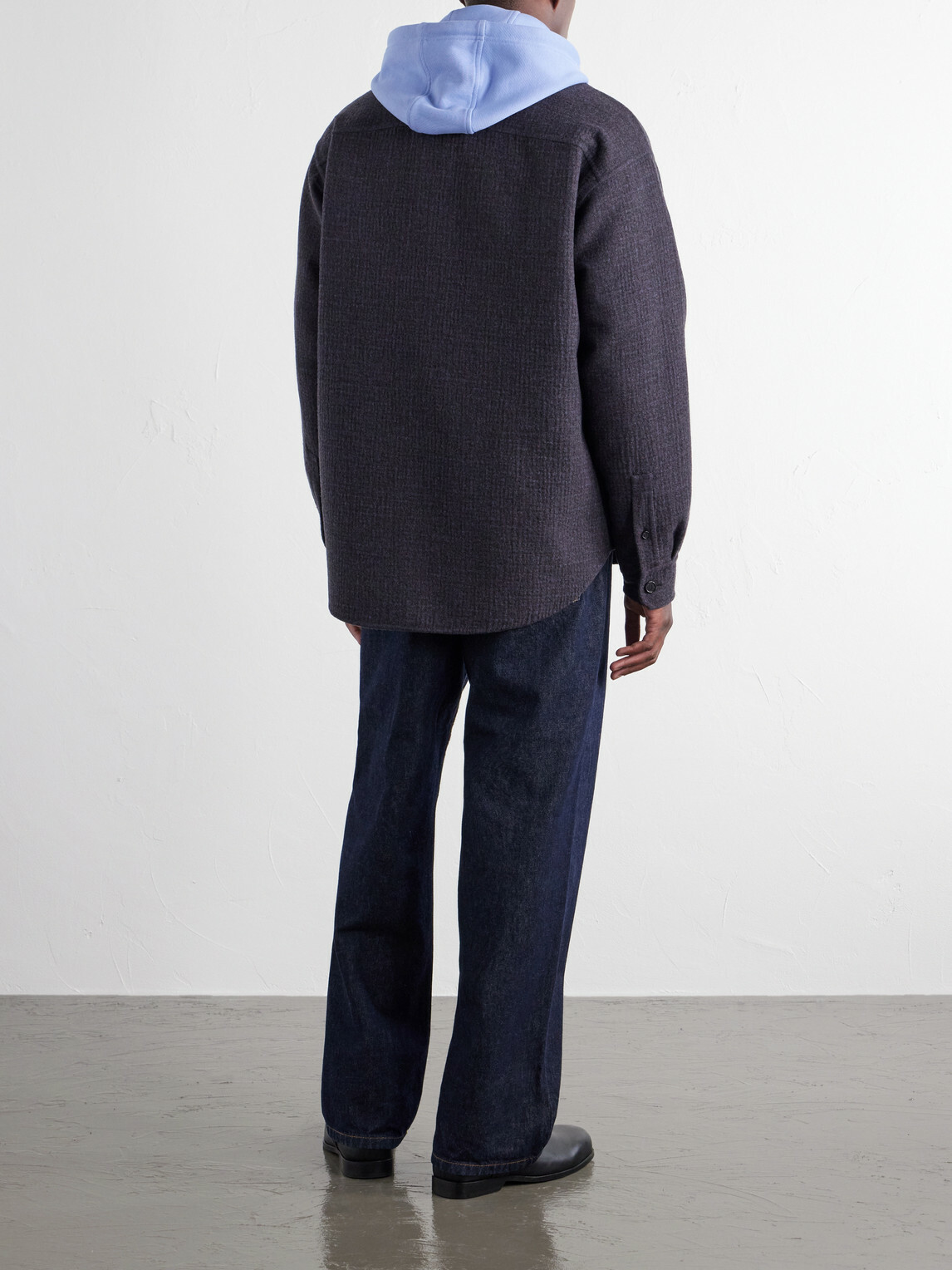 LOEWE - Leather-Patched Wool and Silk-Blend Overshirt - Blue