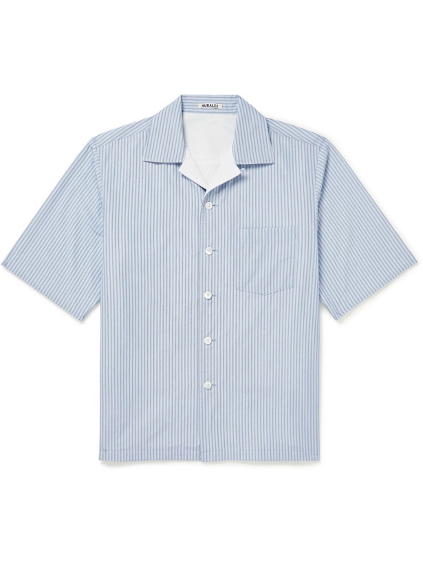 Photo: Auralee - Convertible-Collar Terry-Lined Striped Cotton-Poplin Shirt - Blue