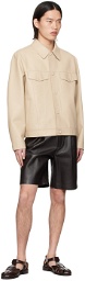 GANT 240 MULBERRY STREET Beige Button Leather Jacket