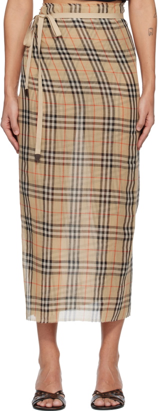 Photo: Burberry Beige Check Cotton Sarong Midi Skirt