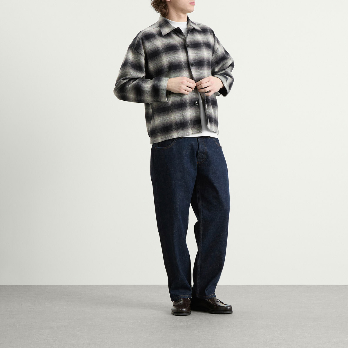 YMC Men's PJ Check Flannel Overshirt in Black/Olive