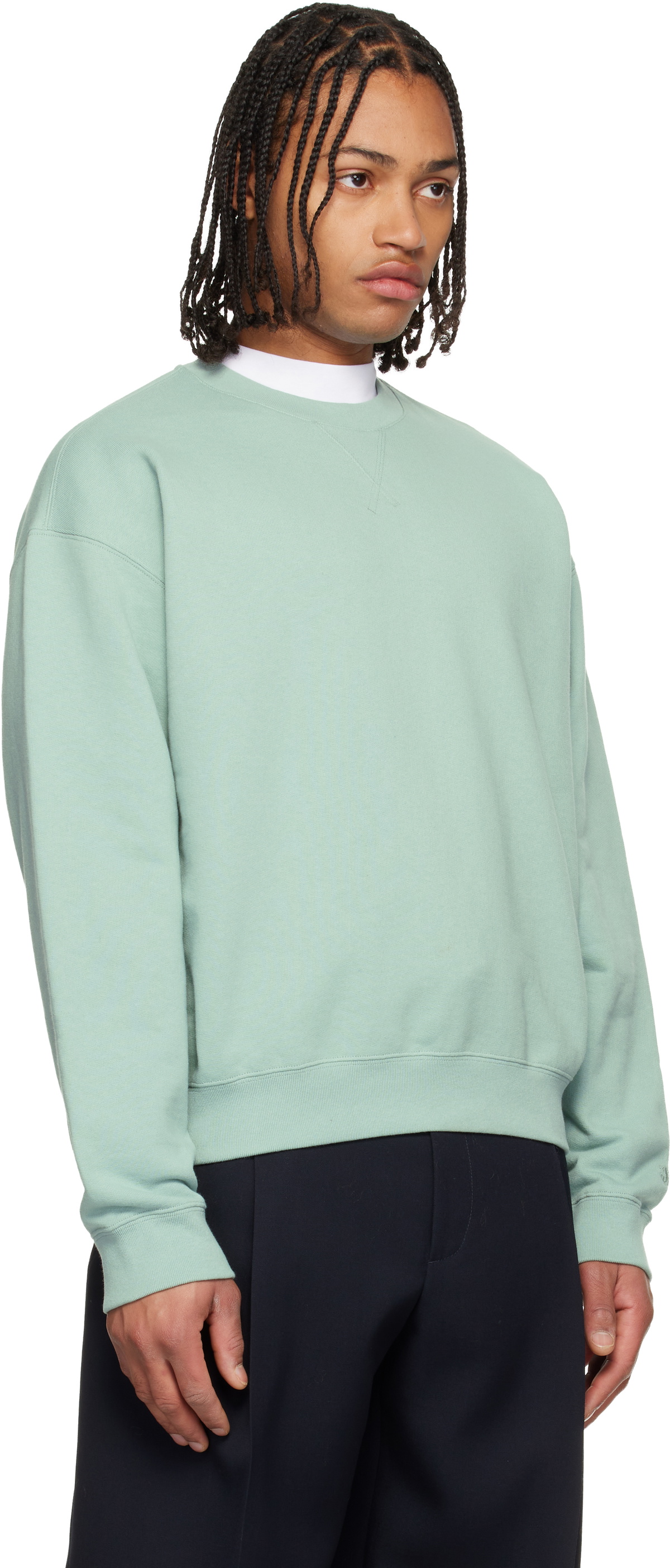 Jil Sander Blue Cotton Terry Crew-Neck Sweatshirt