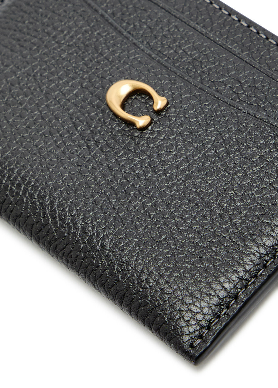 Coach Logo Pebbled Leather Card Holder - Black - One Size
