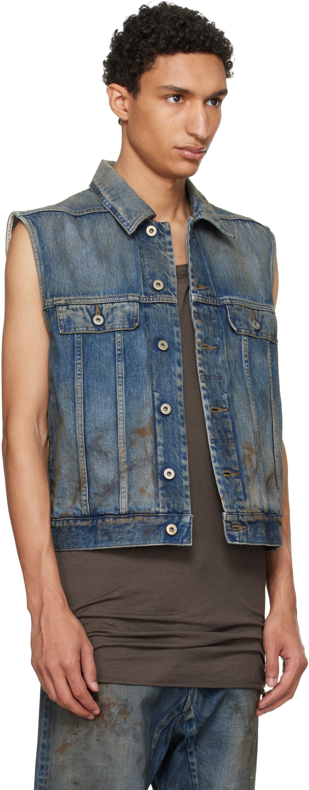 Rick Owens DRKSHDW Blue Temple SL Denim Trucker Vest
