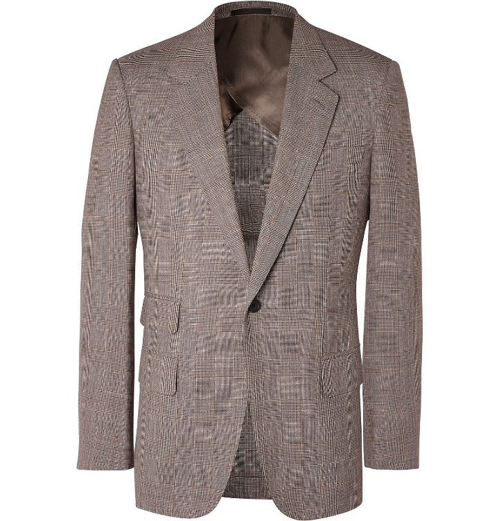 Photo: Kingsman - Prince of Wales Checked Wool, Silk and Linen-Blend Suit Jacket - Brown