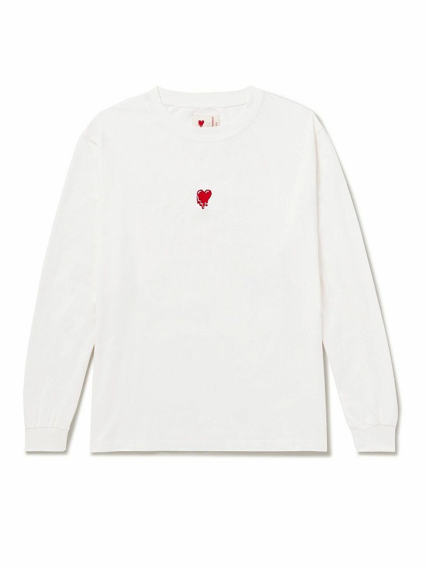 Photo: Emotionally Unavailable - Logo-Embroidered Printed Cotton-Jersey T-Shirt - White